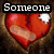Six red heart icons with bandages and white patches arranged in a , each overlaid with text fragments forming 'Someone Fixed My Heart'