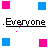 A 48x48 pixel animated buddy icon featuring a contact sheet of seven frames with text and a cartoon character, using pink and blue colors on white background.