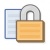 A pixelated padlock icon with a metallic shackle and wooden body, positioned over a blurred document-like background with horizontal lines.
