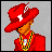 A 48x48 pixel animated buddy icon featuring a cartoon character in red attire with text elements "PIMP" and "DADDY" across multiple frames, displayed as a contact sheet of sampled animation frames.