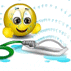 Animated yellow smiley face with varied expressions and poses connected to a green cable, set against light blue background.