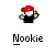 Two static pixel art frames of a character with red hat and black shirt, each labeled "Nookie" below.