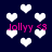 Dark blue background with white pixelated hearts floating upward; pink text 'Jollyy <3' appears in four locations.