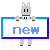 Pixel art animation of a gray donkey mascot holding a sign with blue text, showing two frames where the donkey's eyes change expression.
