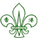 Animated sequence of five distinct states showing a green and white fleur-de-lis icon transitioning through variations of a shield emblem with red, blue, and gold elements.