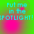 Four identical display cyan text on a green background with pink circular gradients, each reading "Put me in the SPOTLIGHT!SPOTLIGHT!"