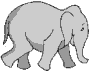 Six grayscale cartoon elephants in a 3x2 contact sheet showing sequential walking poses with subtle pose changes across frames.