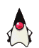 A cartoon character with a black pointed hat, red circular eye, and white body performs sequential hand gestures against a gray background.