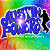 A 50x50 pixel animated buddy icon featuring a rainbow gradient background with blue text and a black silhouette, displayed as part of a contact sheet with two frames.