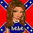 Pixelated cartoon woman with brown hair wearing blue top against Confederate flag background with text "SOUTHERN" and "FRIDE" in pixel art style.