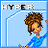 Pixelated animated buddy icon showing a cartoon woman with brown curly hair in a blue dress, displayed across two frames of an animation contact sheet.