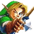 Pixelated buddy icon featuring a green-hatted character with pointed ears holding a bow, next to stylized text on black background.