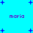 Pixelated blue background with purple 'maria' text and scattered dark blue plus signs in a static arrangement.