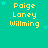 A static image with a teal background displays repeated yellow text reading "Paige Laney Willming" in three of four, each surrounded by small light blue stars