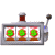 Animated slot machine icon with three reels showing fruit symbols and dollar signs, displayed as a contact sheet of 11 frames arranged in a 4x3 grid.