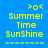 Pixelated yellow text 'Summer Time Sunshine' on blue background with orange bars and arrow symbols, animated to shift positions.