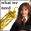 A four- shows a character with long brown hair in school uniform holding a book, next to golden hourglass symbols and text reading 'what we need' then 'is more time'