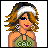 Pixel art contact sheet showing two frames of an animated buddy icon: a cartoon woman with brown hair and a headband on the left, and "So Sweet" text on a gray background on the right.