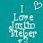 Pixelated teal background with white text reading "I Love Justin Bieber" and a pixelated heart symbol above the text, with visible animation changes between frames.
