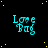 identical cyan 'Love Bag' text icons on a black background with scattered yellow dots, one icon missing in the bottom-right corner