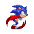 Pixel art of Sonic the Hedgehog in four running poses with red motion trails, blue fur, white gloves, and orange muzzle.