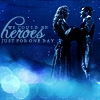 Two silhouetted figures embrace against a blue gradient background with star-like speckles and light blue cloud-like shapes below.