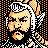 Pixelated 48x48 AIM buddy icon featuring a stylized character with light skin, dark hair, and orange accents against a black background with orange dot pattern.