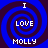 Four identical blue and dark purple spiral patterns with white text reading "I LOVE MOLLY" arranged in a on a solid blue background