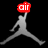 A silver silhouette of a basketball player in mid-air holding a red sign with white text, transitioning from 'air' to 'jordan', and then holding a basketball.