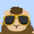 Pixelated cartoon character with brown hair, large yellow sunglasses, and a small nose on light blue background.