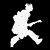 A black-and-white pixelated icon featuring a stick figure silhouette running left to right next to the letters S and F, displayed as part of an animated contact sheet with two frames.
