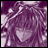 A 48x48 pixel buddy icon split into two frames showing a purple-hued anime-style character on the left and text elements on the right against black background.
