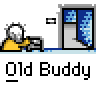 Animated contact sheet showing 13 sequential frames of a pixel art character interacting with a blue window-like object on gray background.