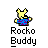 A 48x48 pixel animated buddy icon featuring a yellow cartoon character in blue and purple clothing, displayed across three frames showing text changes above the character.