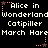 Pixelated text repeats 'Alice in Wonderland' and related phrases with alternating star symbols on a black background.