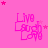 Pink background with repeated 'Live Laugh Love' text in pink outline font, scattered small stars in varying shades of pink.