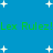 Blue background with white pixelated stars and green text reading "Lex Rulez!Lex Rulez!" repeated twice.