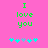 Green pixelated text "I love you" on pink background with cyan and light blue star-like shapes below.