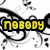 Pixelated text fragments in yellow, purple, red, and blue on a white background with black floral swirls, arranged in a -like layout