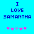 Pixelated blue text on cyan background reads 'I LOVE SAMANTHA' with pink and purple asterisks below, two variations of the same design.