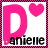 nine square icons with pink and black borders, each featuring a large pink 'D', the name 'danielle' in lowercase letters, and either a pink or black heart symbol
