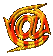 Animated sequence of a stylized @ symbol rotating through multiple angles against gray background.