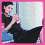 A pixelated animated sequence showing a person with dark hair in multiple poses holding a red-and-white striped cup, transitioning to a close-up and text.