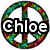 A colorful peace symbol icon with text overlays, featuring a rainbow gradient border and white text on black backgrounds.
