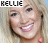 A pixelated image of a smiling woman with blonde hair, pink earrings, and the text 'KELLE' in black on left side.