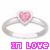 A 3x3 contact sheet of nine identical animated frames showing a silver ring with a pink heart-shaped gemstone and the text "IN LOVE" in bright pink pixelated font below it, all on a transparent background.