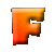 Three orange-red 3D-rendered letter F icons with gradient shading and pixelated edges arranged in a on gray background