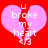 A pixelated pink broken heart with white text "U broke my heart <3" on a red background, displayed in two identical frames.