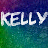 A 48x48 pixel animated buddy icon displaying the name "KELLY" in two sequential frames with color variation against a gradient background.