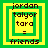Four identical pixelated icons arranged in a , each with green and yellow borders containing text: 'jordan', 'talyor', 'tara', '=', 'friends'